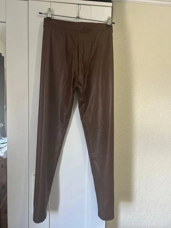Bershka Bershka brown leather look leggings - size 8/10