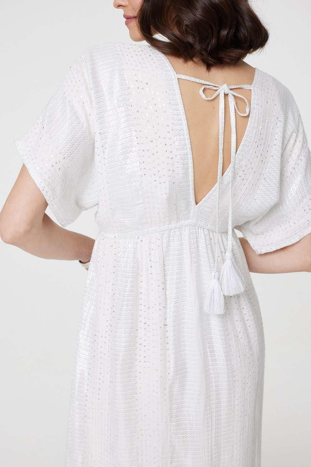 Izabel London Izabel London Women's Dotty Empire Waist Kimono Maxi Dress in White - 2