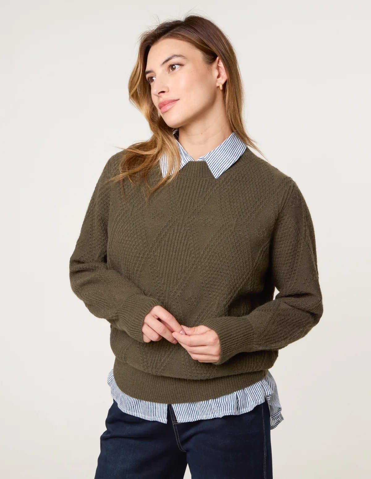 Blue Vanilla Argyle Texture Knit Jumper