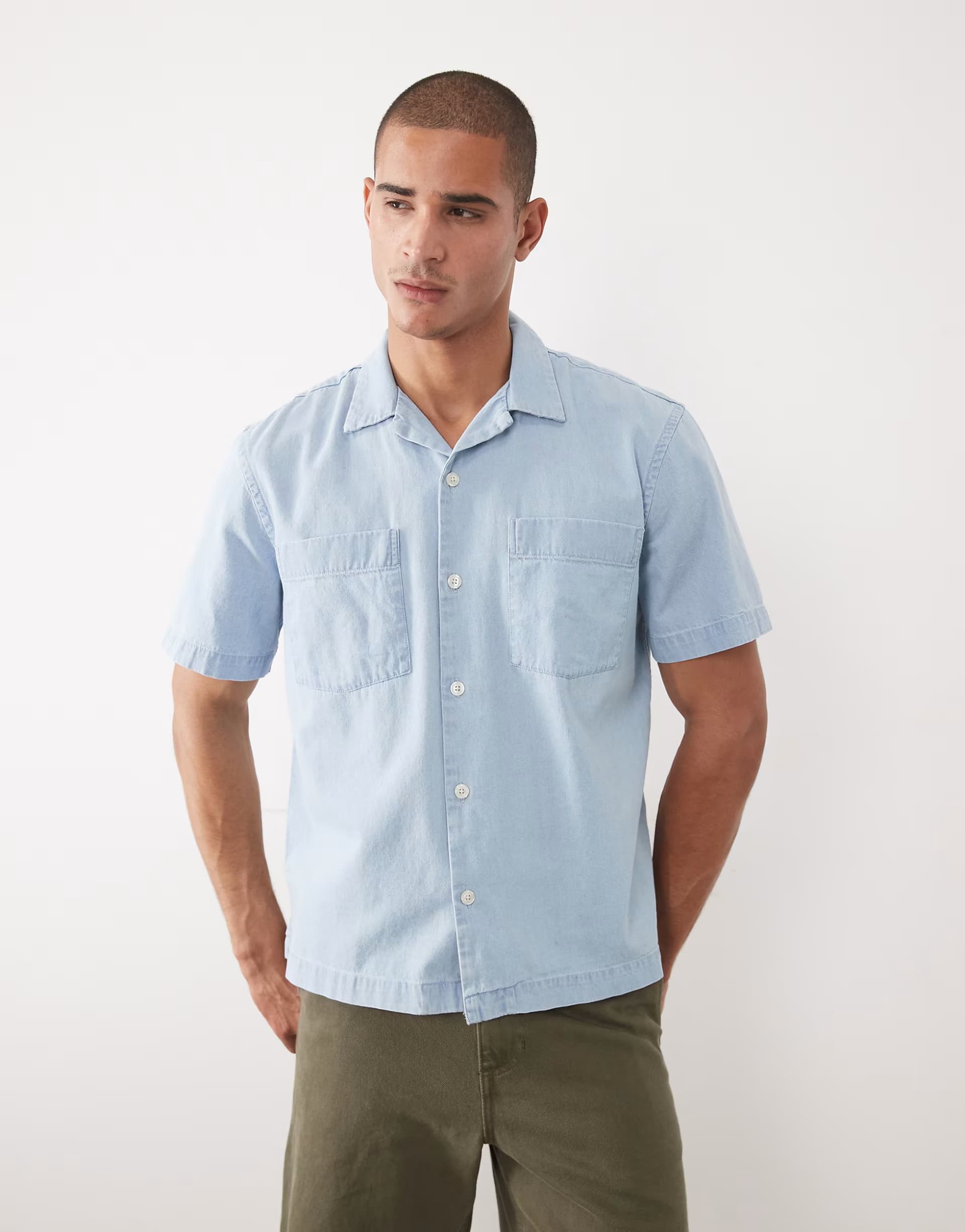 ASOS Selected light denim short sleeve shirt in light blue
