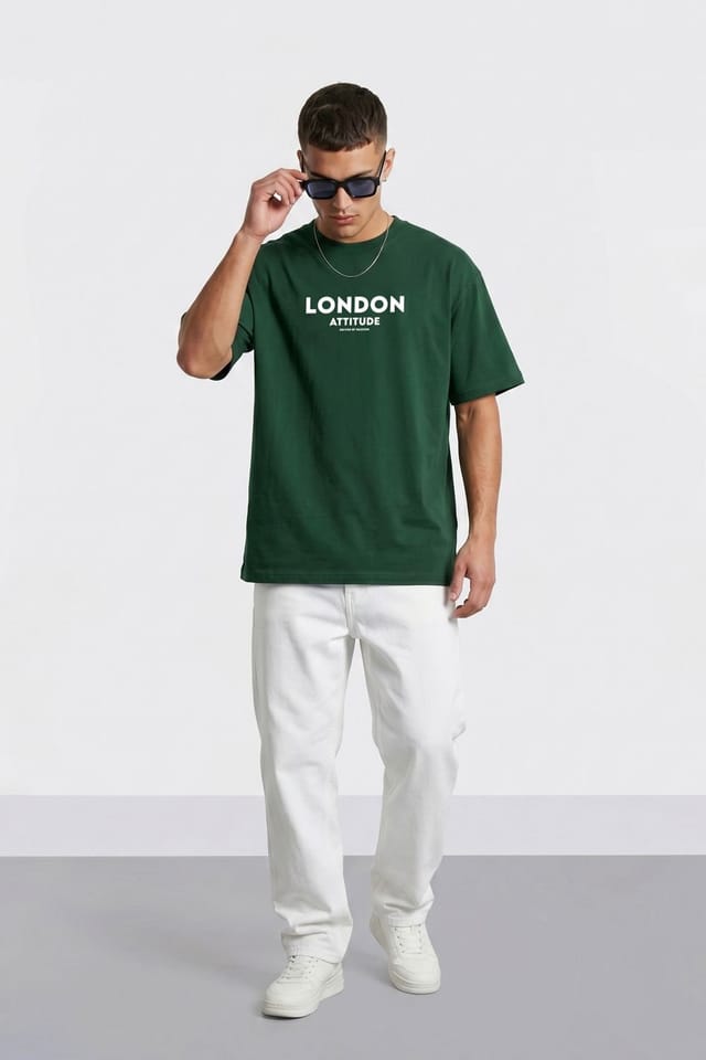LONDON ATTITUDE LONDON ATTITUDE Men's Original Creators Oversized Heavyweight Streetwear Graphic T-Shirt in Green - 2