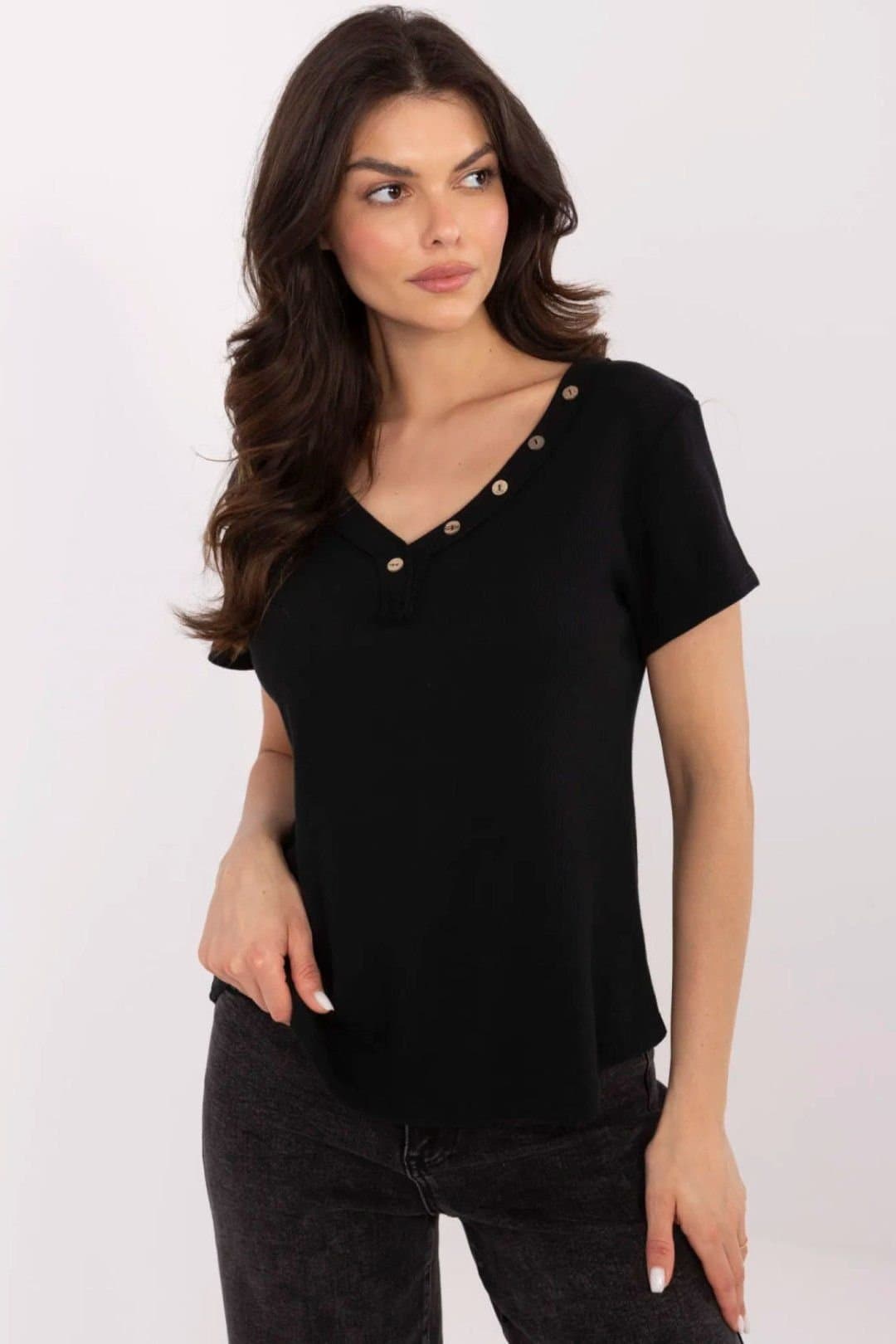 Love Lace Love Lace Black Cotton Elastane V-Neck Blouse