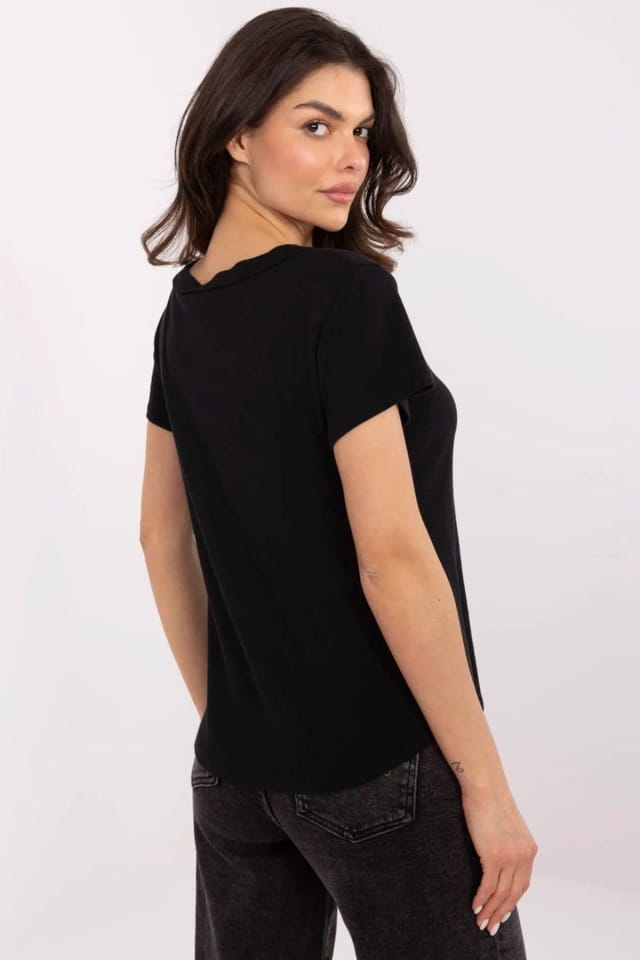Love Lace Love Lace Women's Fitted Cotton Elastane V Neck Blouse Style 210045 in Black - 3