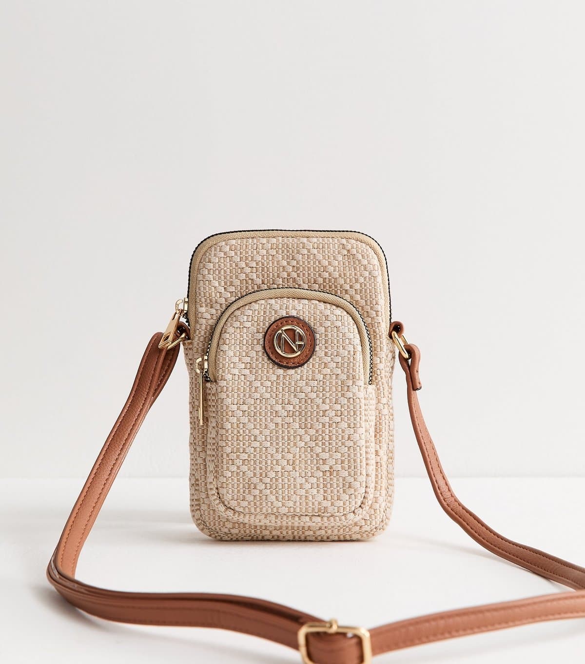 New Look New Look Cream Canvas Logo Crossbody Phone Bag
