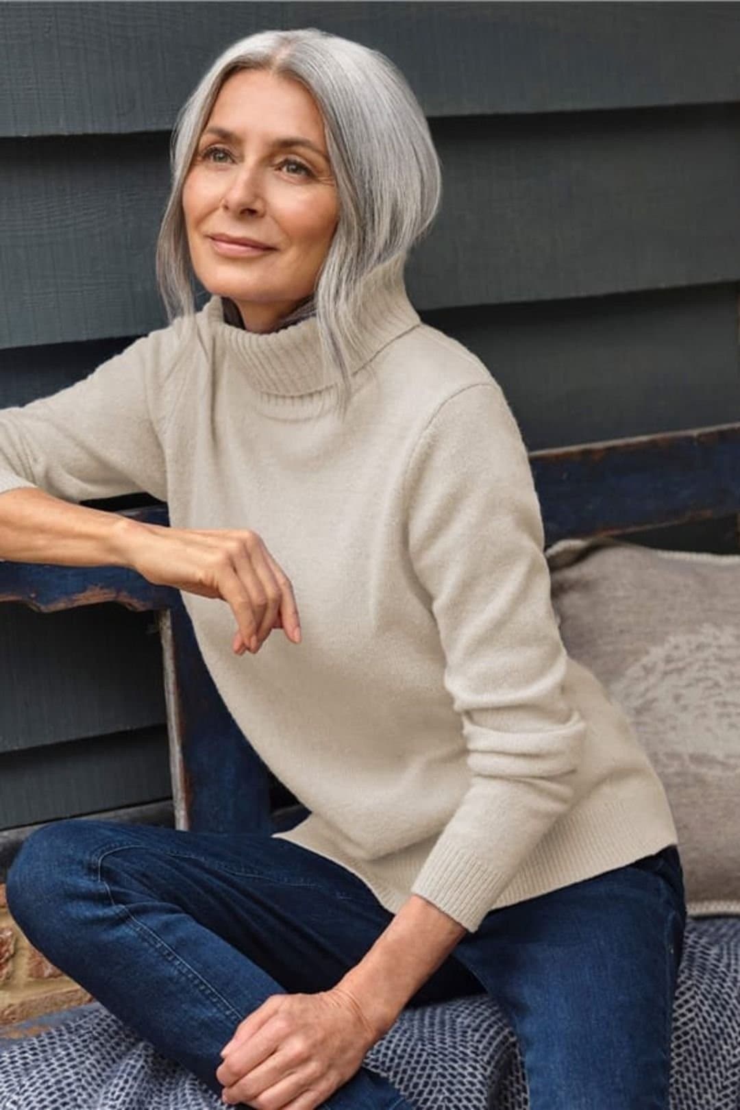 WoolOvers WoolOvers Women's 100% Wool Polo Neck Jumper in Cream