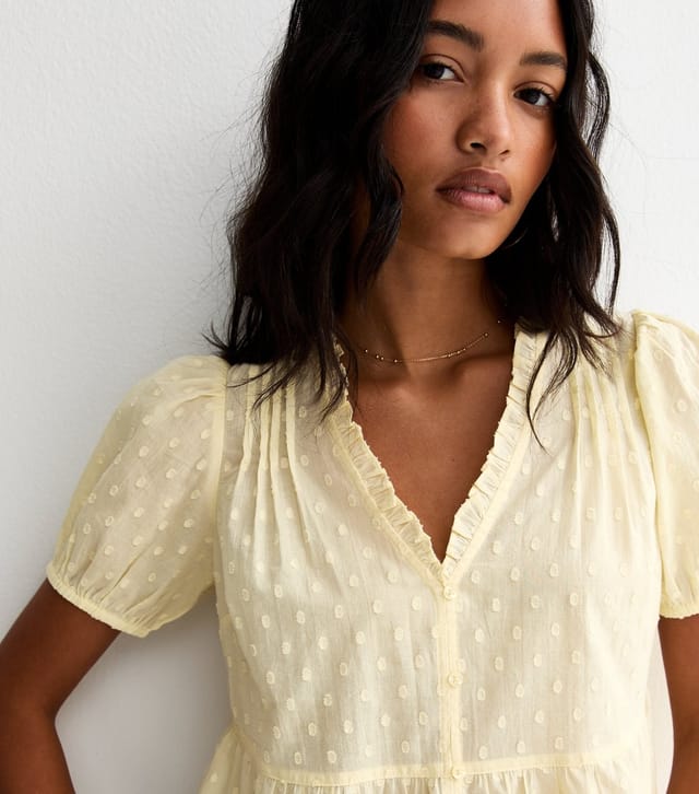 New Look Women's Light Yellow Speckled Lace Tea Blouse New Look - 2