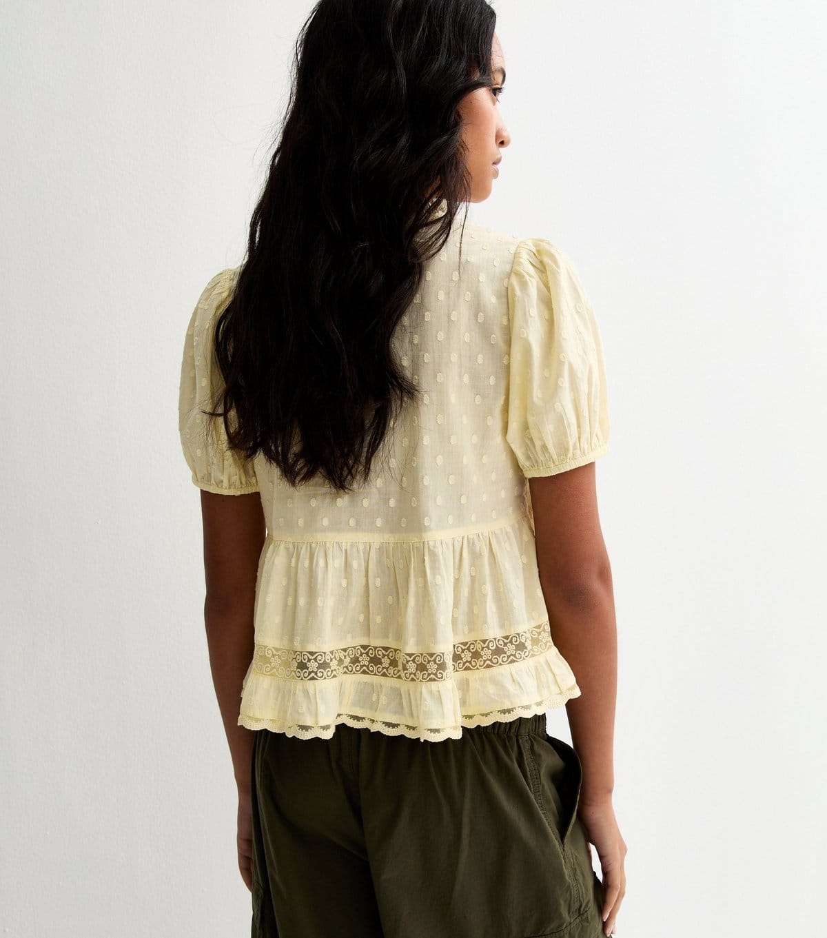 New Look Women's Light Yellow Speckled Lace Tea Blouse New Look - 4