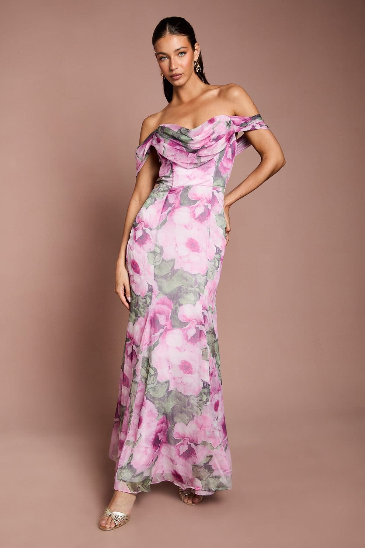 Coast Coast Women's Floral Bardot Maxi Dress in Pink