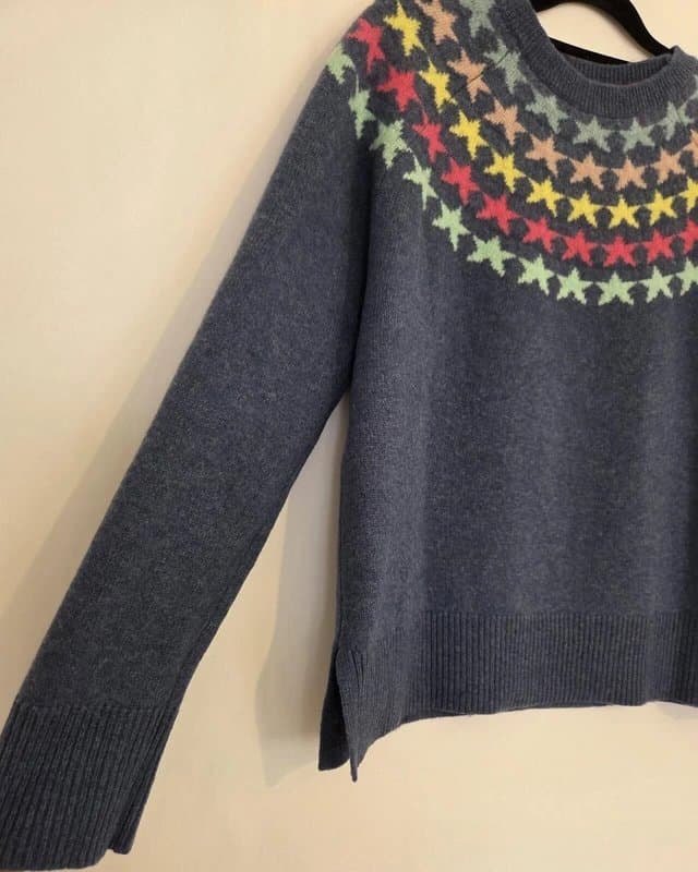 White Stuff Ladies size 12 White Stuff Blue Lambswool Star Pattern Crew Neck Jumper