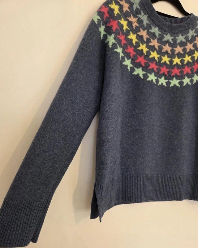 White Stuff Ladies size 12 White Stuff Blue Lambswool Star Pattern Crew Neck Jumper - 1