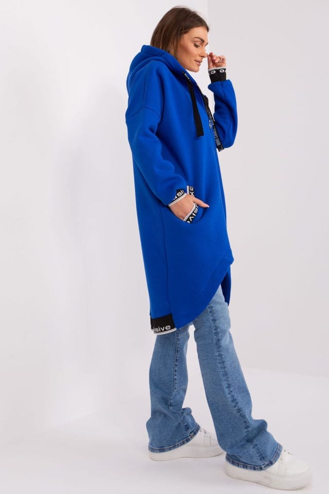 Love Lace Love Lace Women's Soft Cotton Hooded Zip Pockets Sweatshirt in Blue - 2