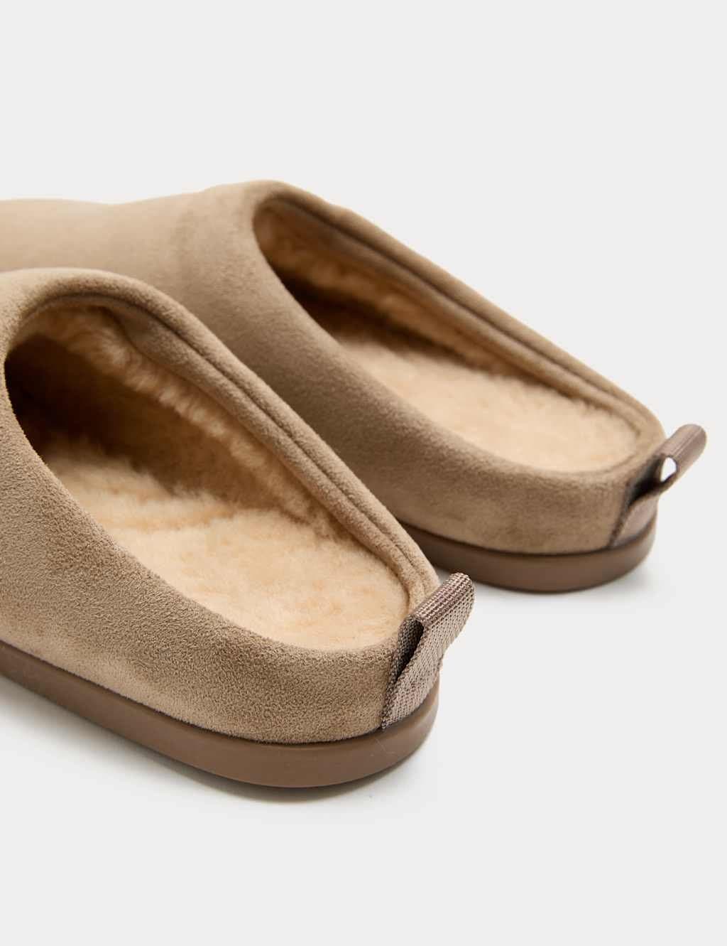 Marks & Spencer M&S Faux Fur Lined Back Tab Mule Slippers Sand