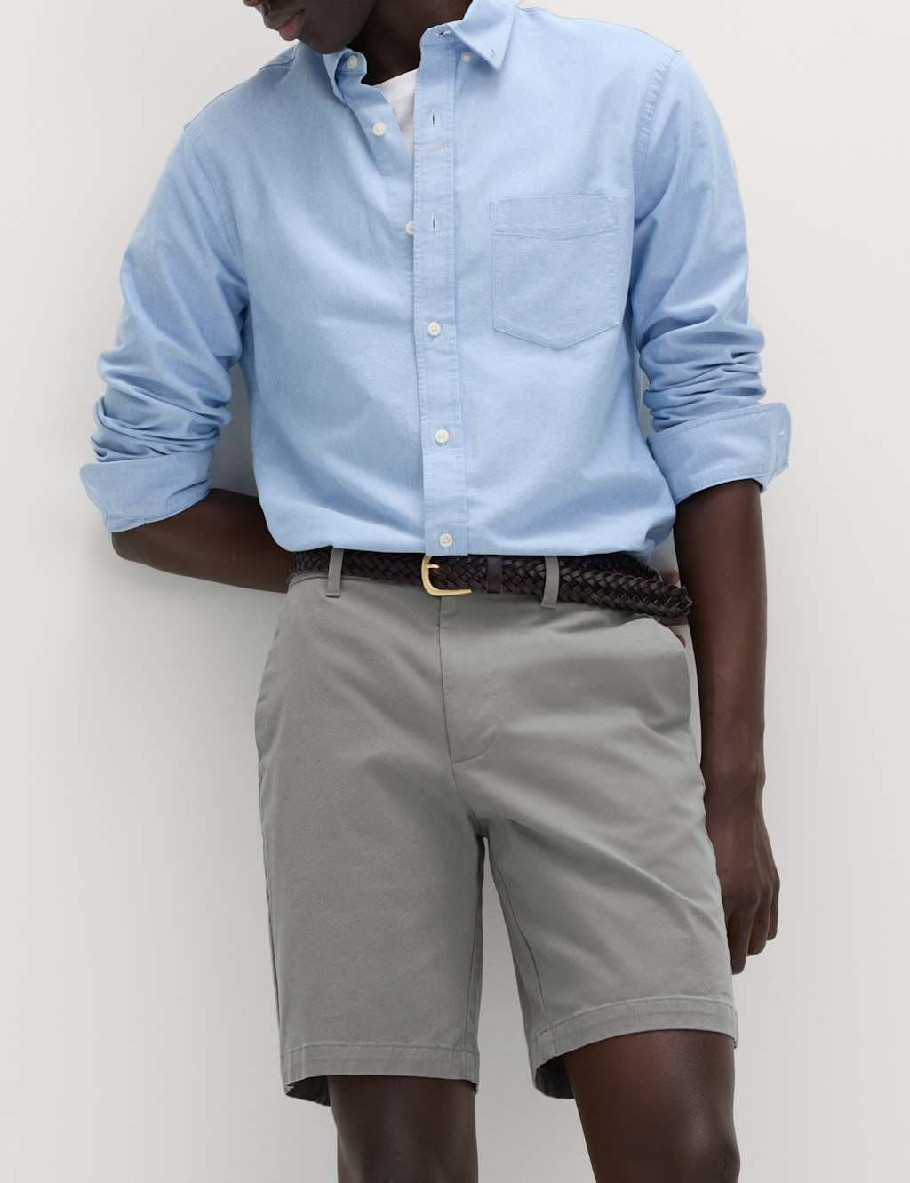 Marks & Spencer M&S Regular Fit Stretch Chino Shorts Ash Grey