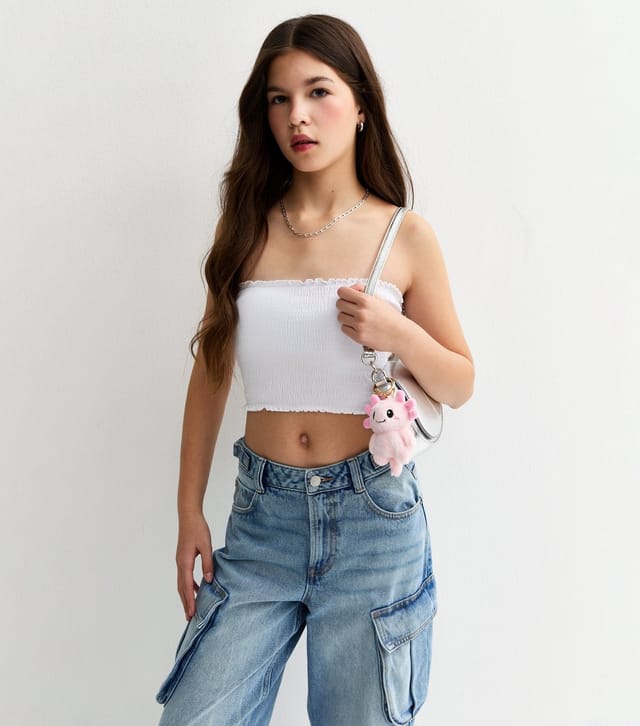 New Look Girls' White Shirred Bandeau Crop Top New Look - 2