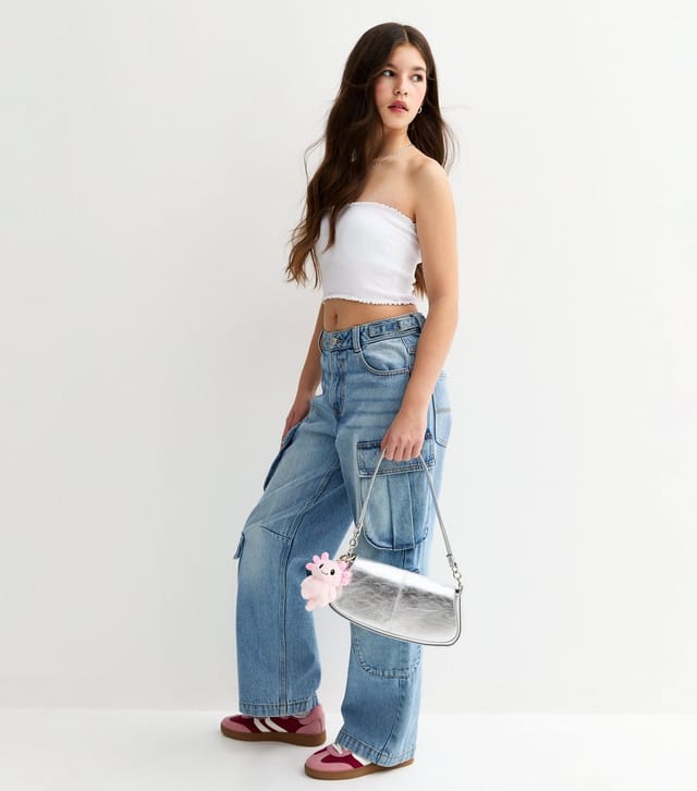 New Look Girls' White Shirred Bandeau Crop Top New Look - 3