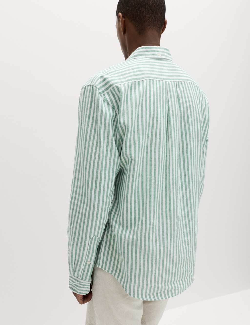Marks & Spencer M&S Linen Cotton Blend Striped Shirt Green Mix - 3
