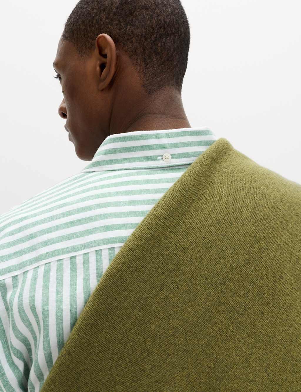 Marks & Spencer M&S Linen Cotton Blend Striped Shirt Green Mix - 4