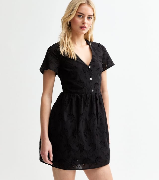 New Look Women's Tall Black Broderie Anglaise Mini Dress New Look - 2