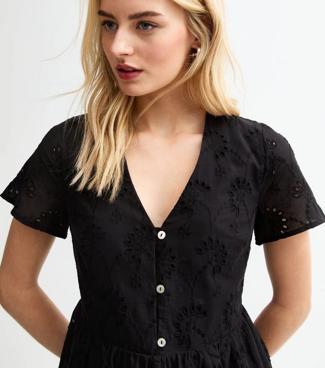 New Look Women's Tall Black Broderie Anglaise Mini Dress New Look - 3