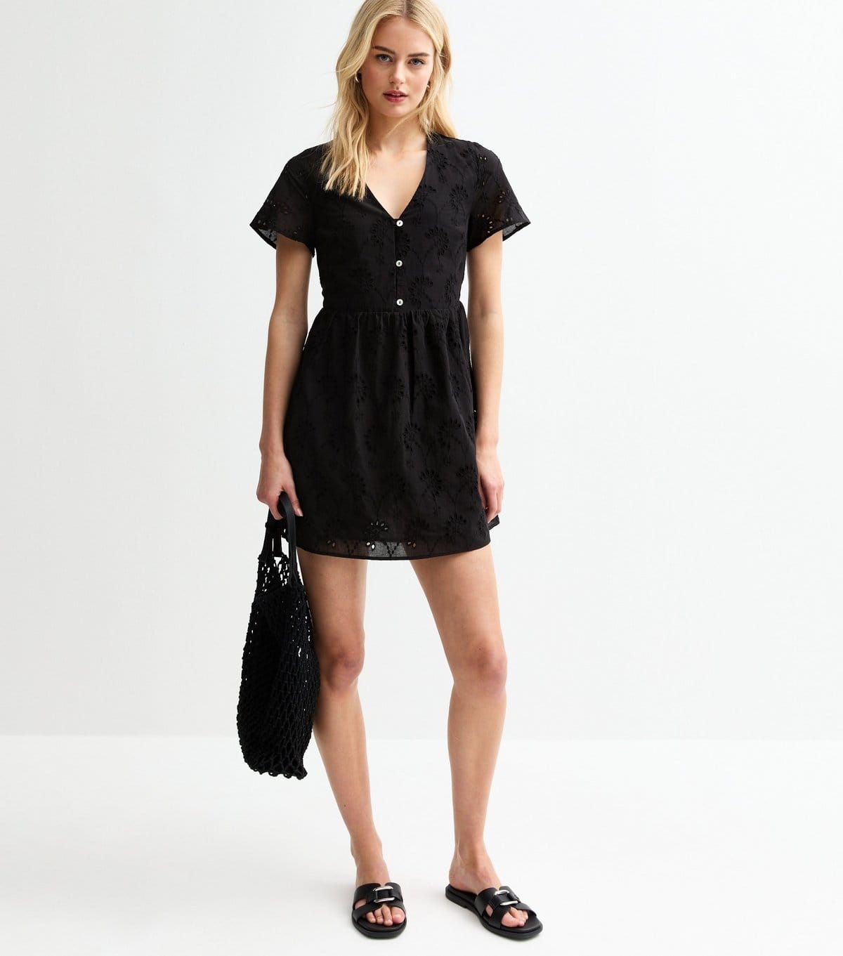 New Look Women's Tall Black Broderie Anglaise Mini Dress New Look - 4