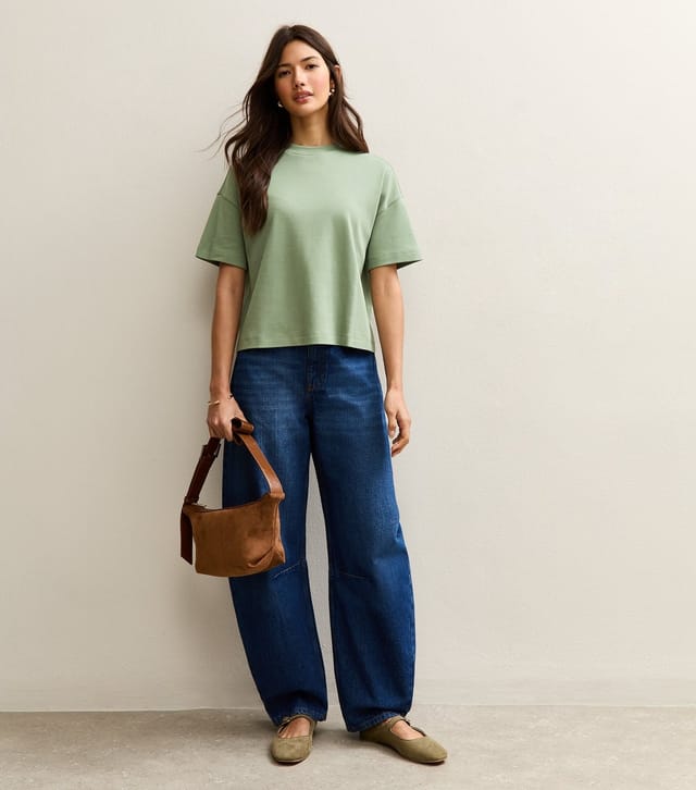 New Look Women's Premium Light Khaki Heavyweight Cotton Boxy Fit T-Shirt New Look - 2