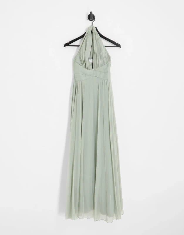 ASOS Design ASOS Design Bridesmaid Ruched Bodice Drape Maxi Dress Wrap Waist in Olive Green Size 10