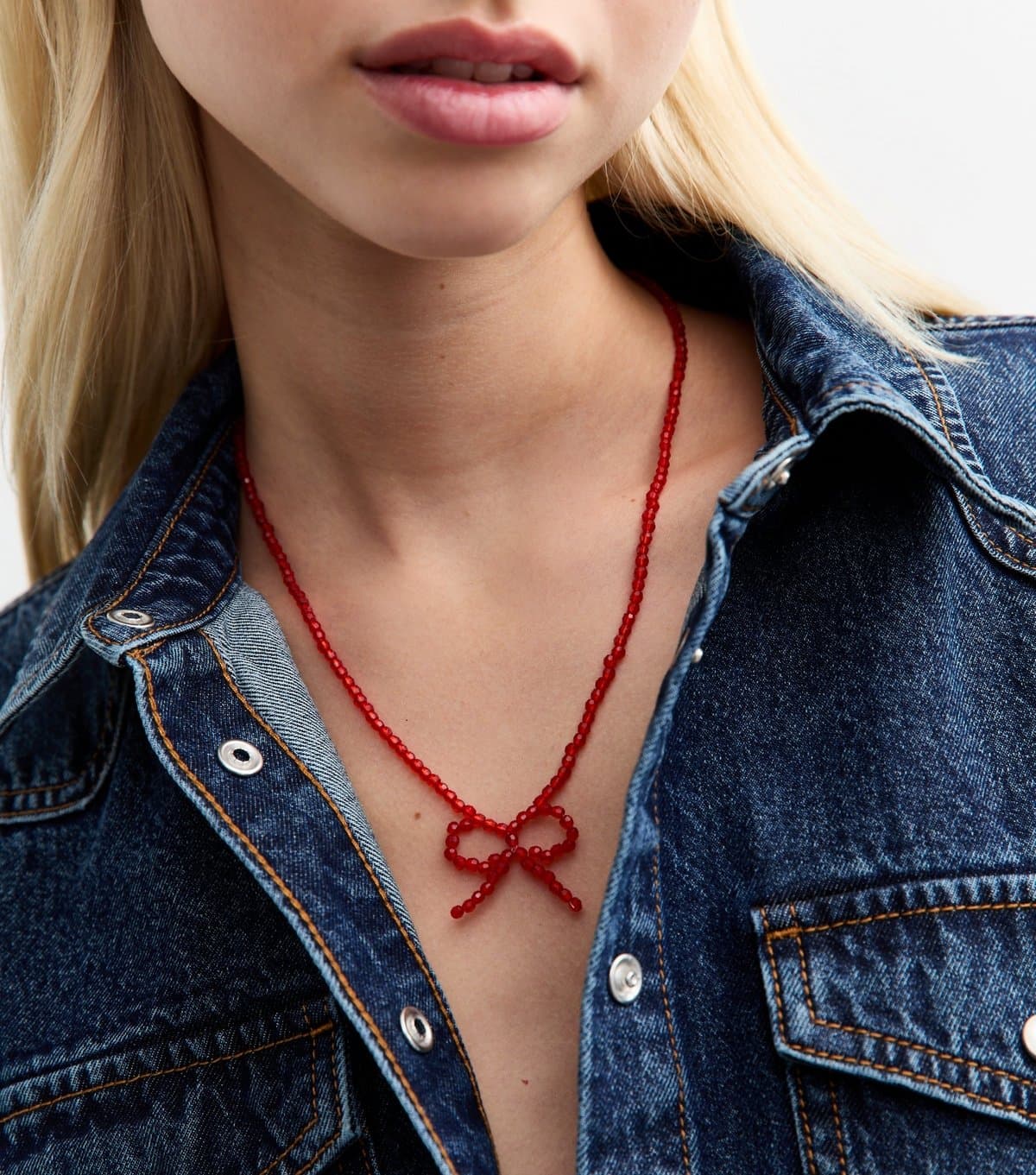 New Look New Look Red Beaded Bow Necklace