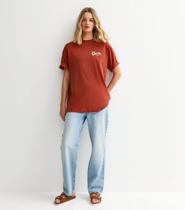 New Look Women's Dark Red Pizza Print Oversized T-Shirt New Look - 3