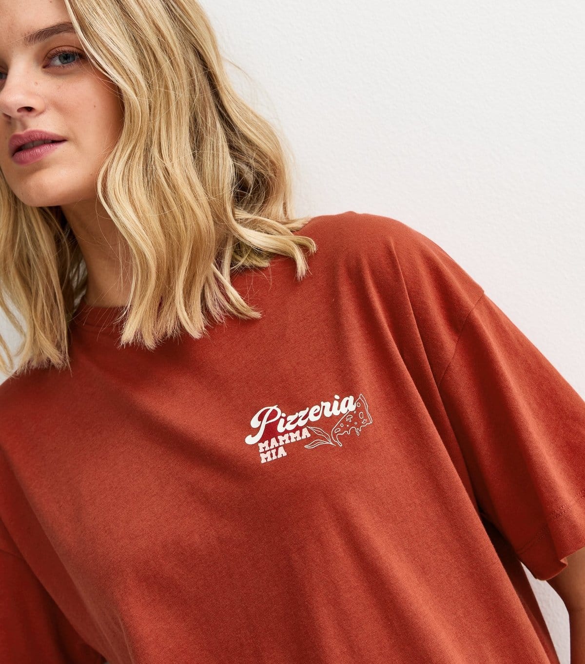 New Look Women's Dark Red Pizza Print Oversized T-Shirt New Look - 4