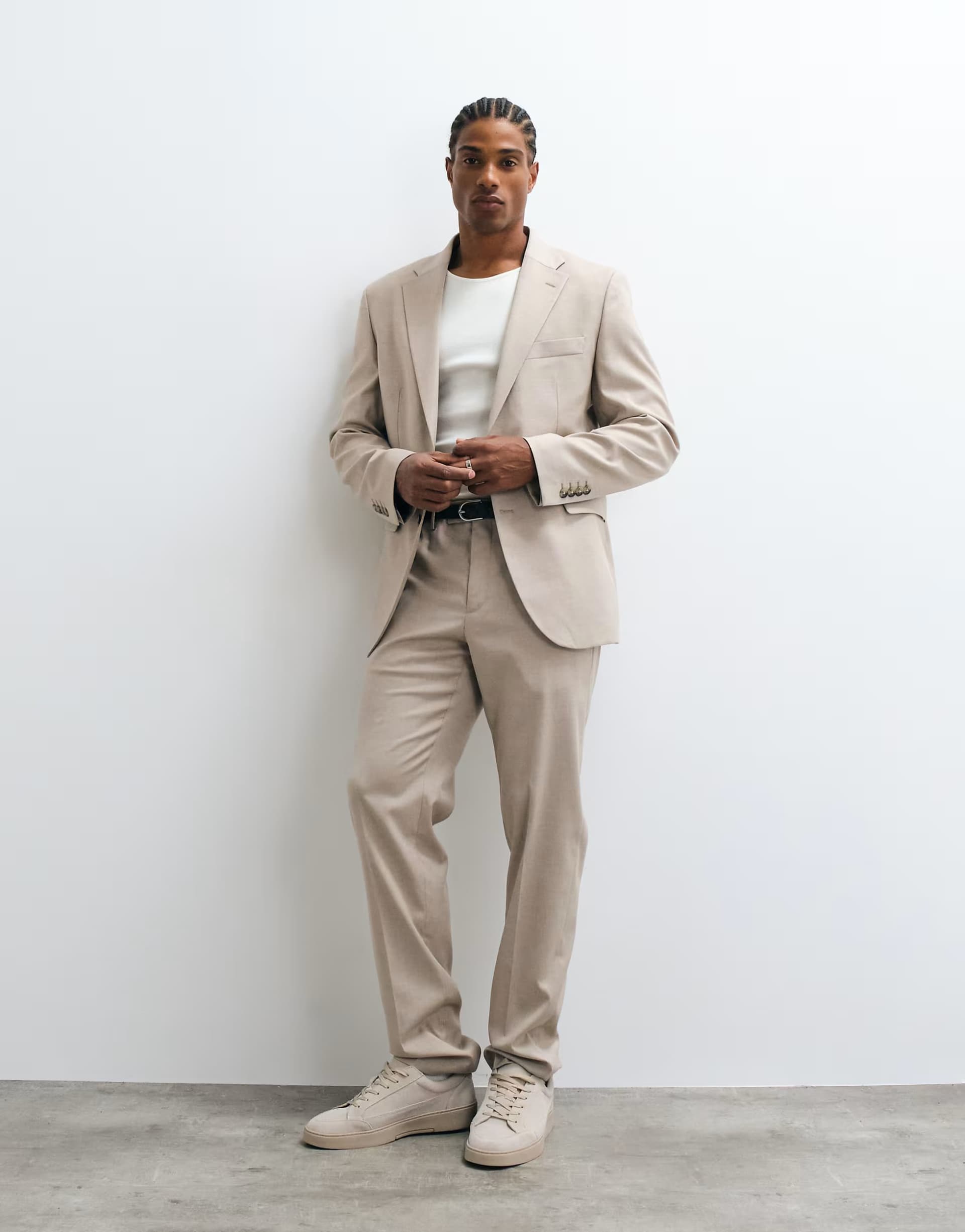 ASOS Mango Milan slim fit suit blazer & trouser co-ord ecru