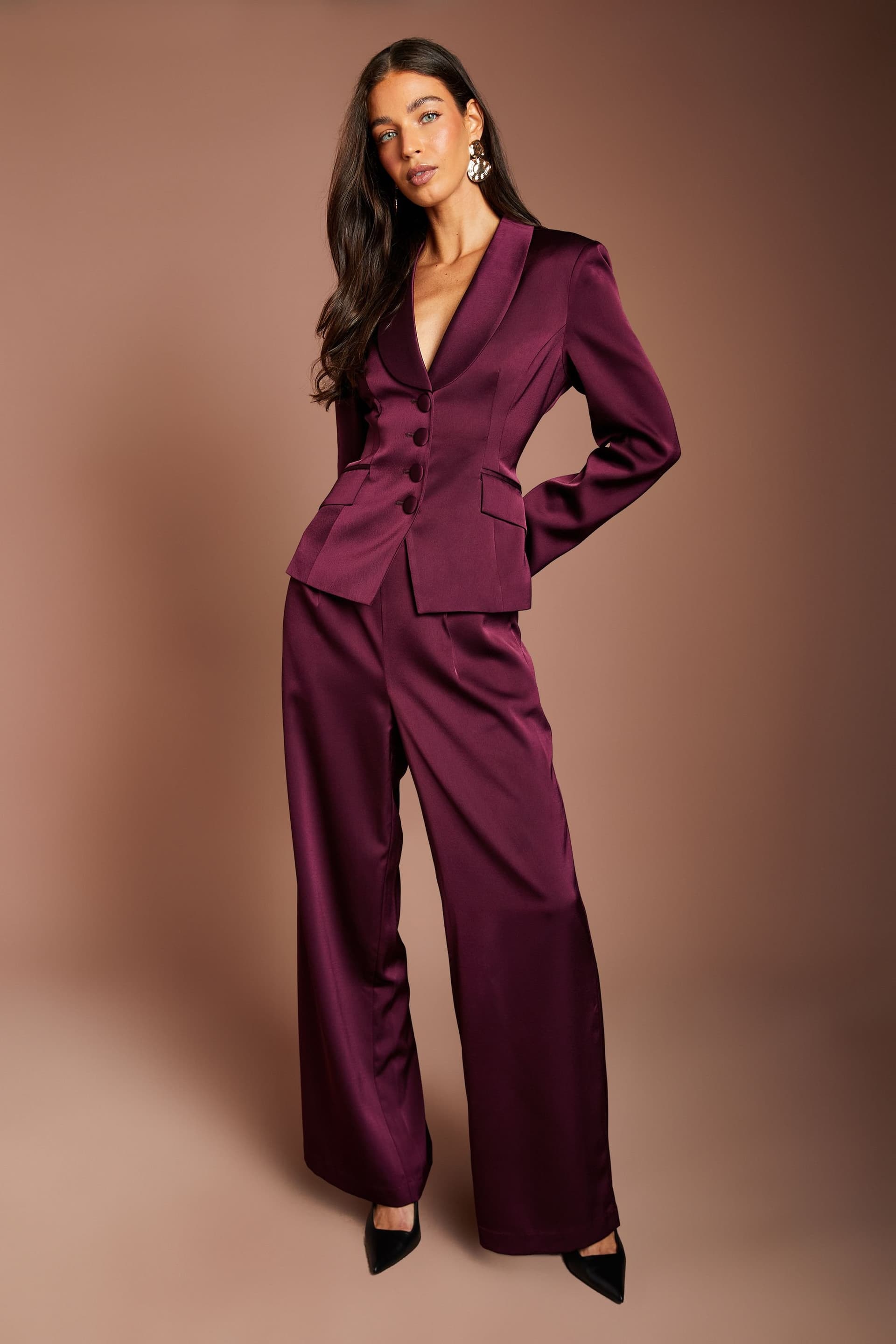 Coast Coast Women's Satin Detail Fitted Trousers in Fig