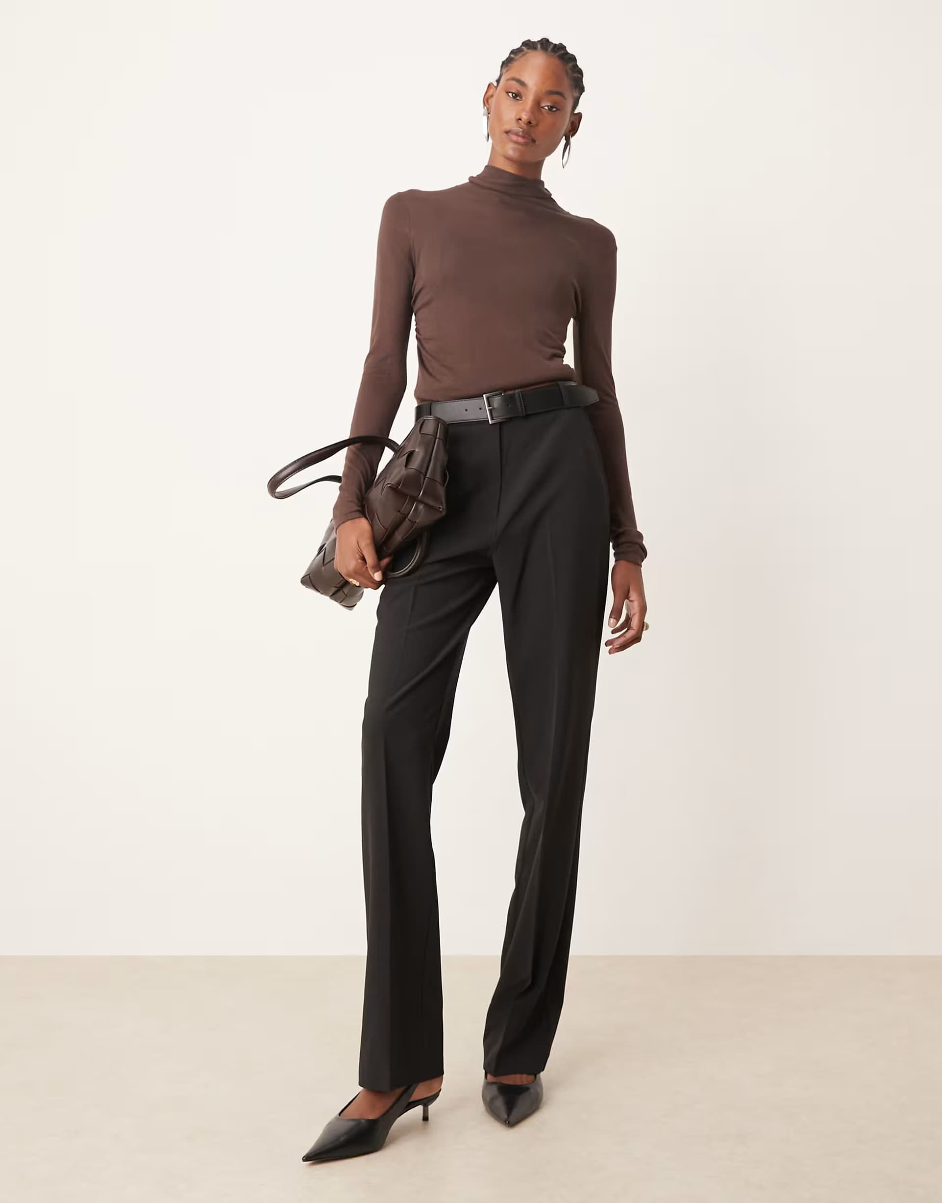 ASOS ASOS DESIGN Tall tailored slim straight leg trousers with belt in black