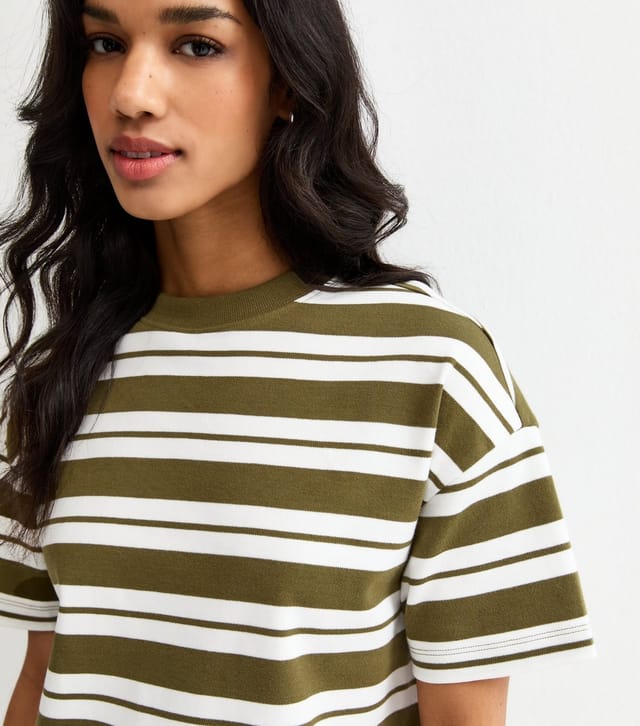 New Look Women's Premium Green Striped Heavyweight Cotton T-Shirt New Look - 2
