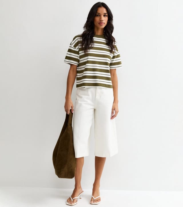 New Look Women's Premium Green Striped Heavyweight Cotton T-Shirt New Look - 3