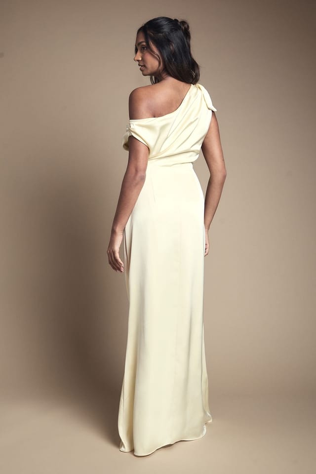 Coast Coast Women's Fallen Shoulder Bow Detail Bridesmaid Maxi Dress in Lemon - 3