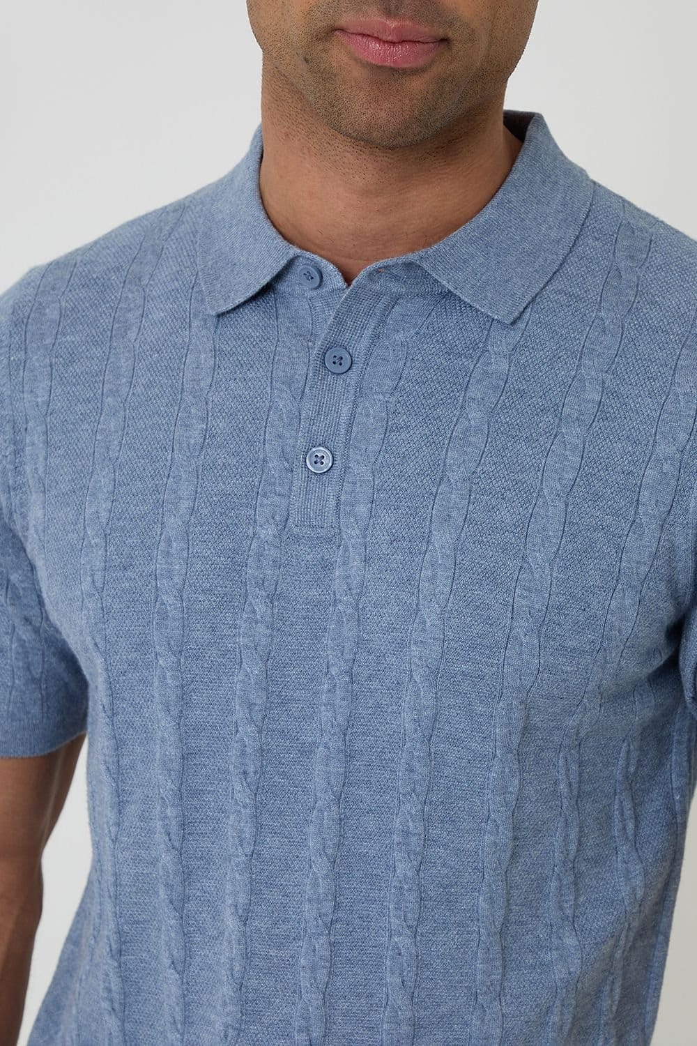 Threadbare threadbare Men's Cable Stripe Knitted Button Polo in Blue - 4