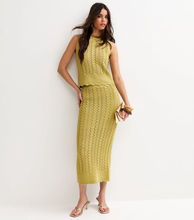 New Look Women's Green Cotton Rich Scallop Hem Pointelle Knitted Vest New Look - 2