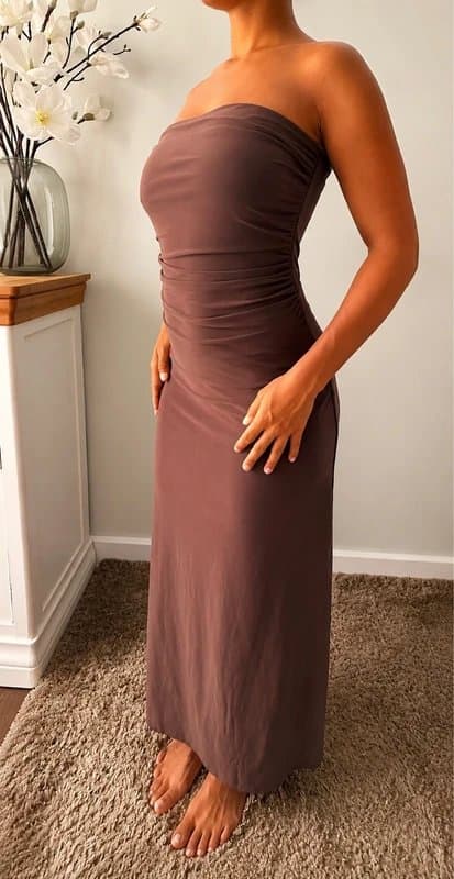 Topshop Topshop Chocolate Brown Ruched Bandeau Bodycon Maxi Dress