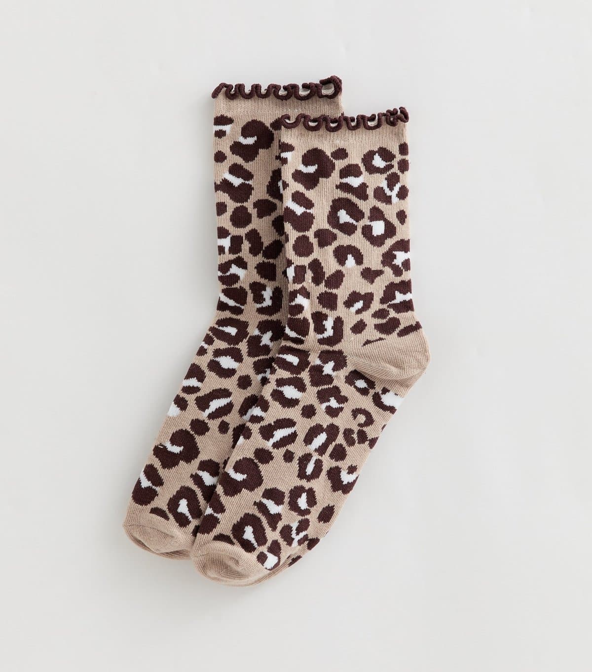 New Look Brown Leopard Print Frill Top Ankle Socks New Look