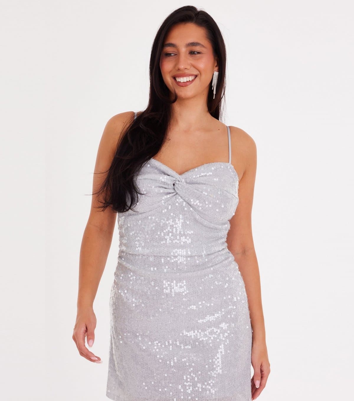 Quiz Women's Silver Sequin Knot Front Mini Dress Quiz New Look
