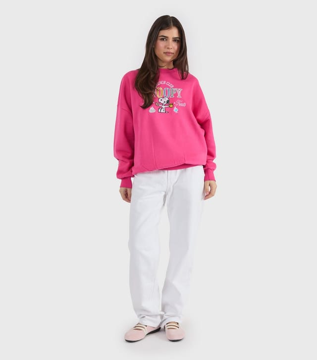 Skinnydip Women's Pink Embroidered Peanuts Snoopy Sweatshirt Skinnydip New Look - 2