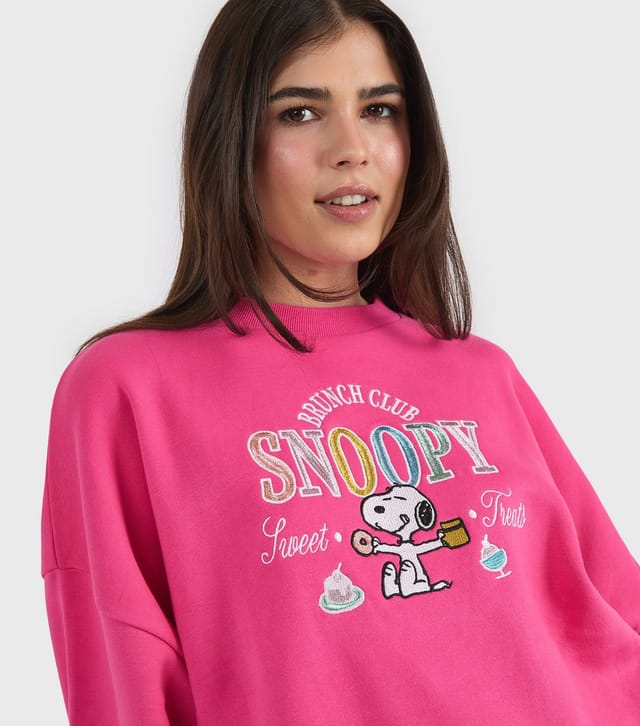 Skinnydip Women's Pink Embroidered Peanuts Snoopy Sweatshirt Skinnydip New Look - 3