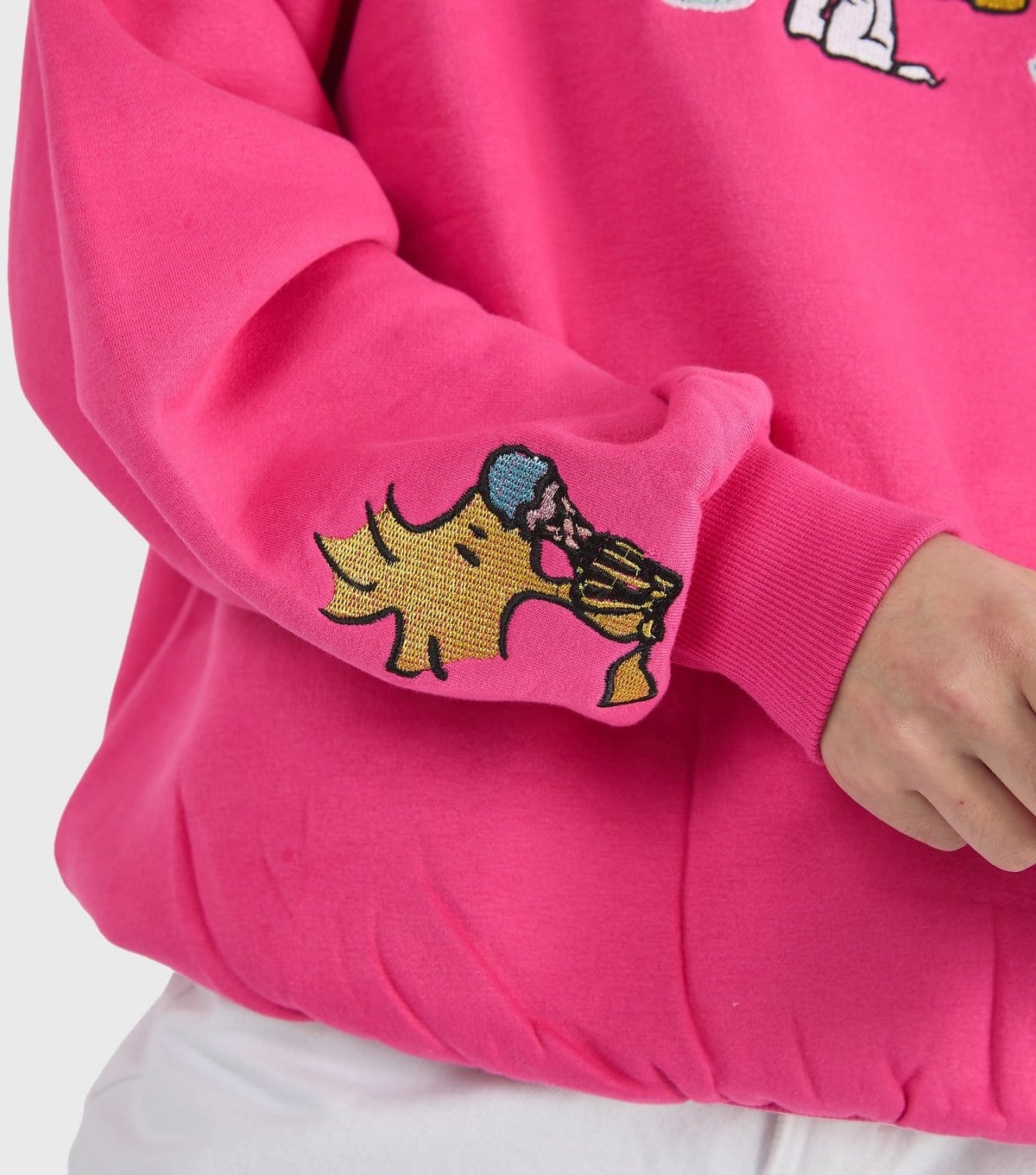 Skinnydip Women's Pink Embroidered Peanuts Snoopy Sweatshirt Skinnydip New Look - 4