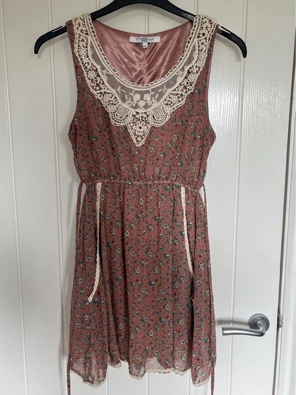 New Look New Look Pink Floral Crochet Detailing Summer Dress Size 8