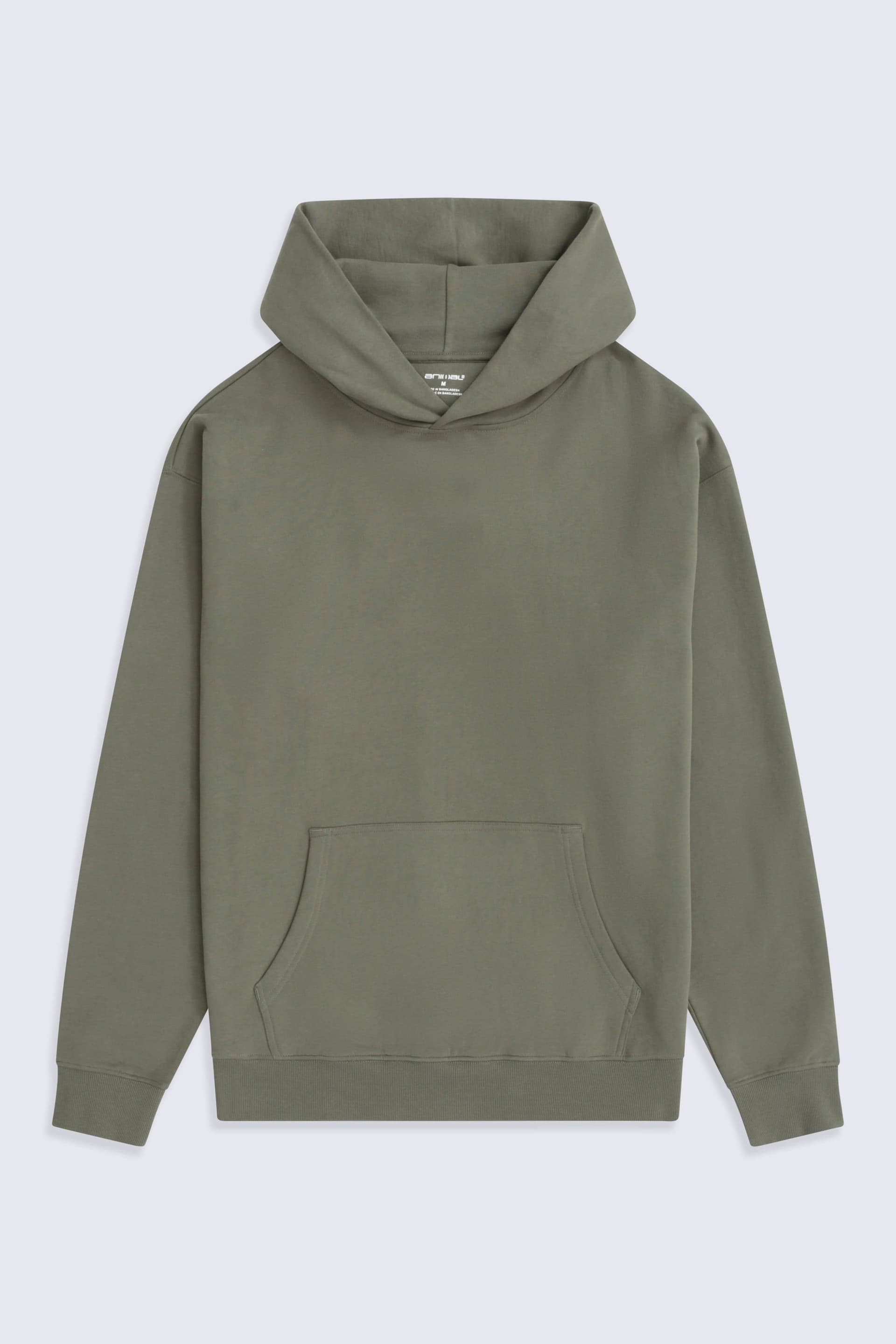 Animal Animal Men's 'Icon' Logo Print Kangaroo Pocket Cotton Snug Fit Drop Shoulder Hoody in Khaki
