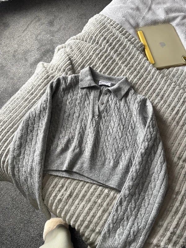 Bershka Grey quarter button cropped jumper