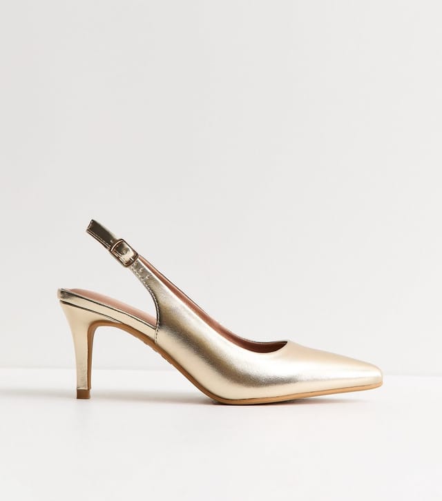 New Look Women's Gold Faux Leather Slingback Stiletto Court Shoes Vegan New Look - 2