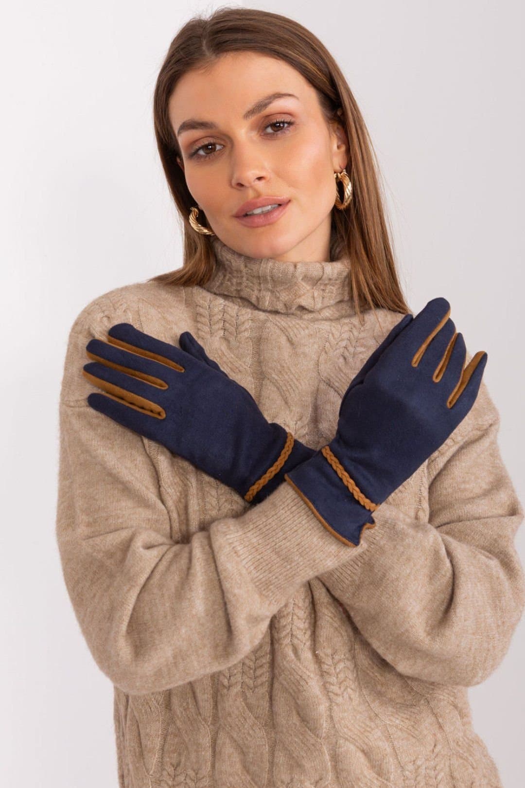 Love Lace Love Lace Women's Elegant Touchscreen Gloves with Contrast Inserts & Braided Cuffs in Blue
