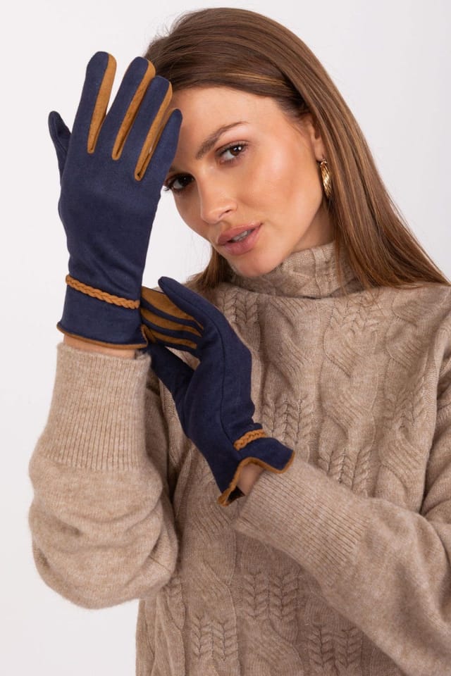 Love Lace Love Lace Women's Elegant Touchscreen Gloves with Contrast Inserts & Braided Cuffs in Blue - 2