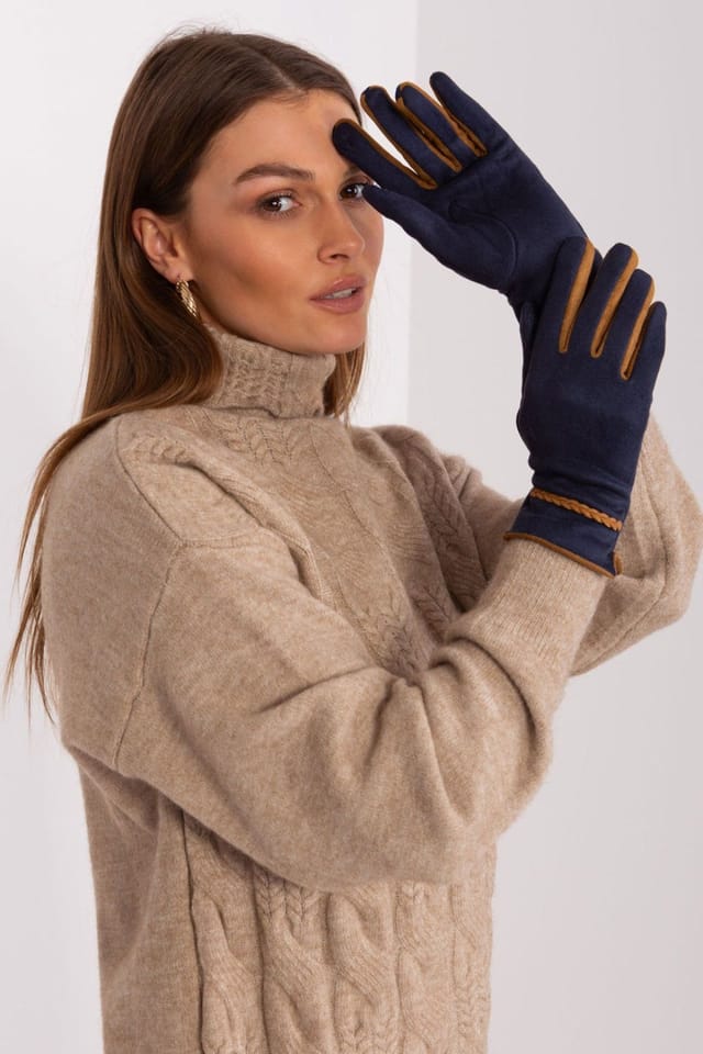 Love Lace Love Lace Women's Elegant Touchscreen Gloves with Contrast Inserts & Braided Cuffs in Blue - 3